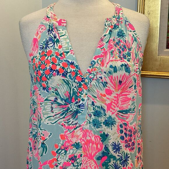 Lilly Pulitzer Monica Beach Dress Serene‎ Blue Gypsea Floral Size S NWT $158 - Picture 5 of 11